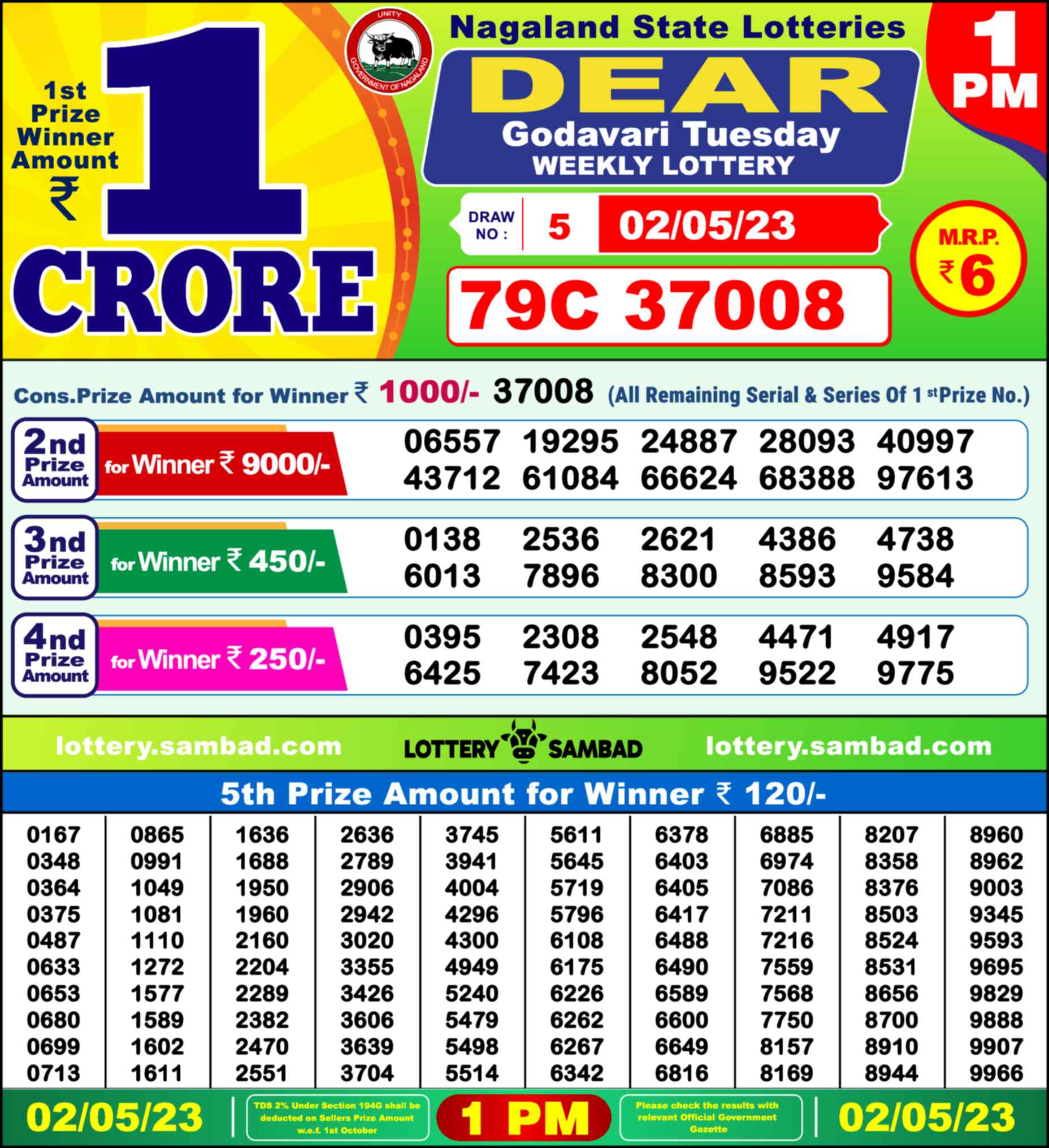 Lottery Sambad 02.05.23 Dear Lottery Result 1pm