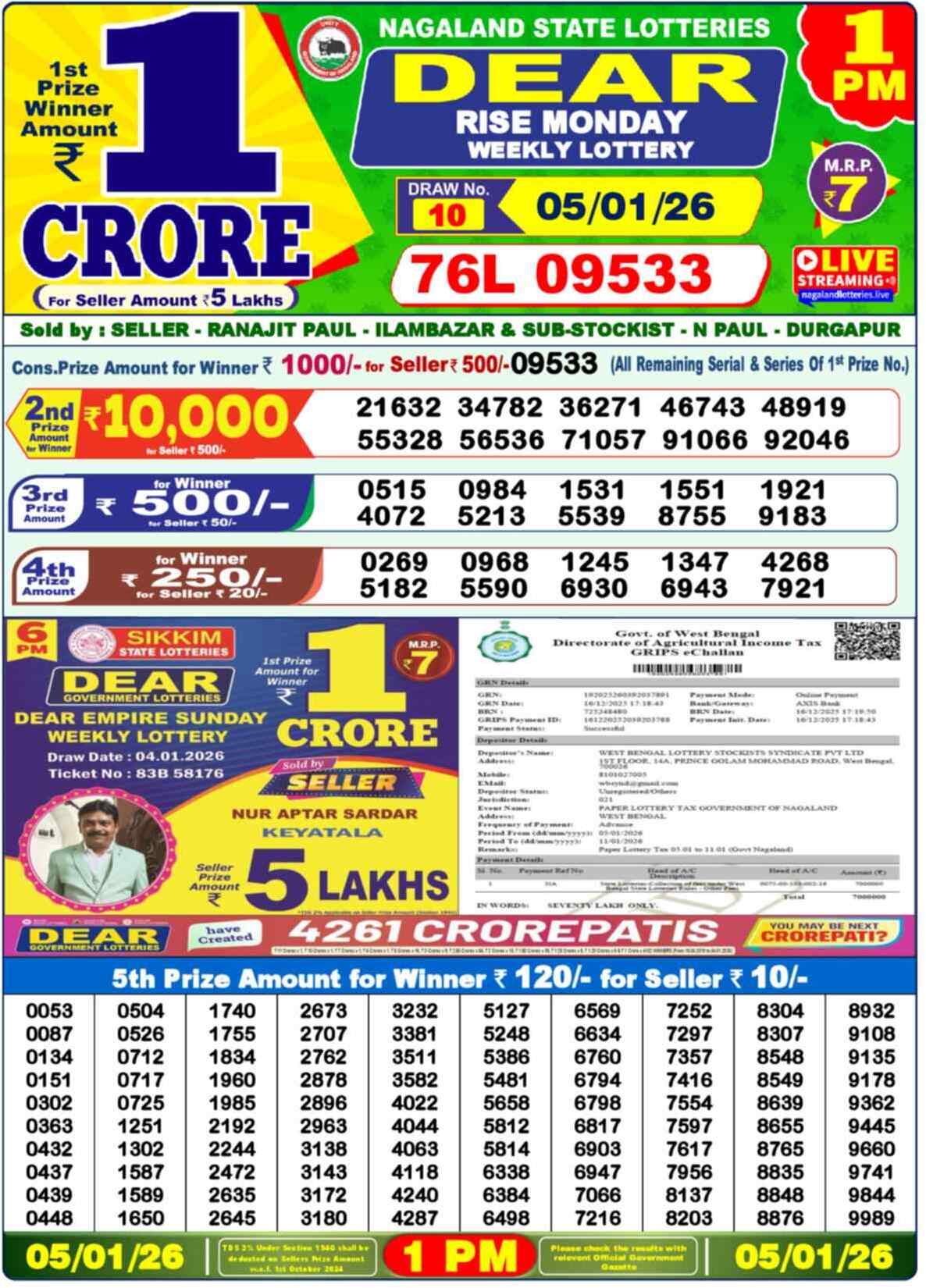 Lottery Sambad 05.01.26 Dear Lottery Result 1pm