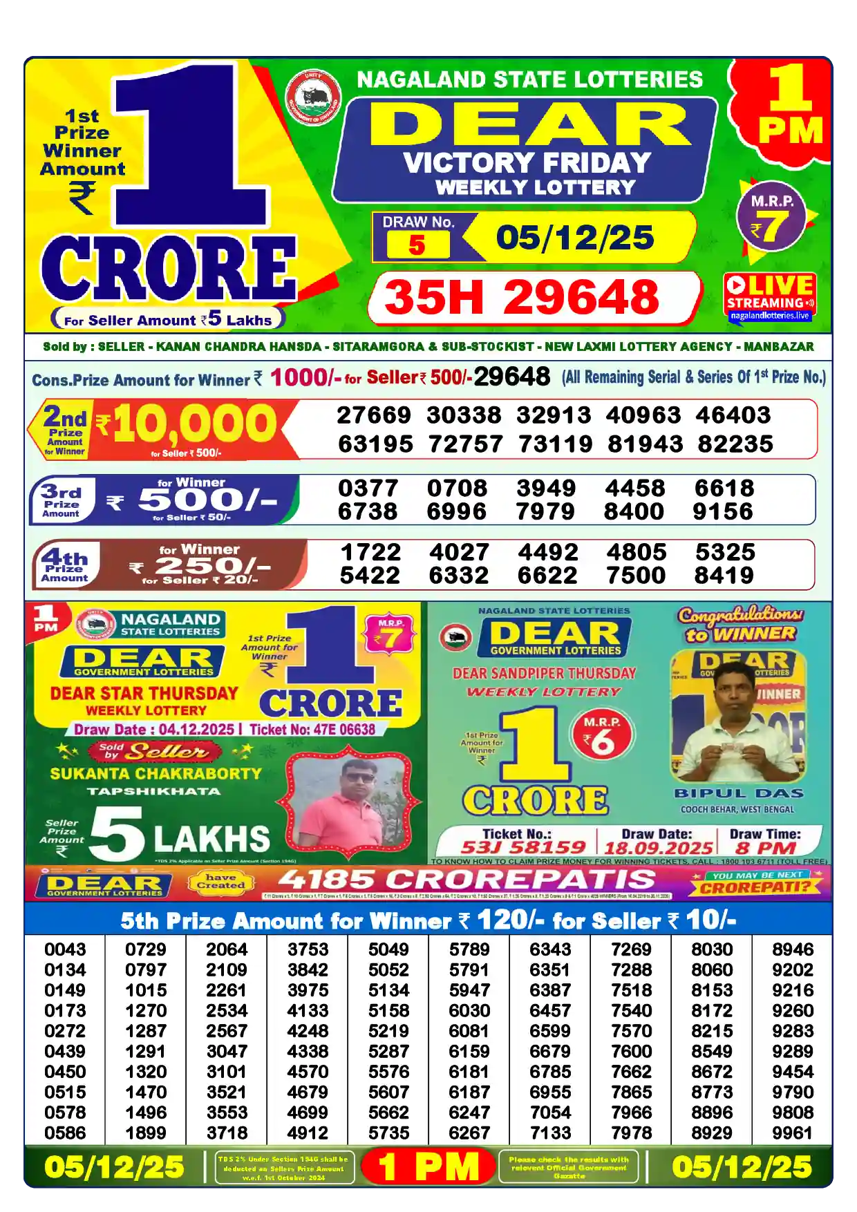 Lottery Sambad 05.12.25 Dear Lottery Result 1pm