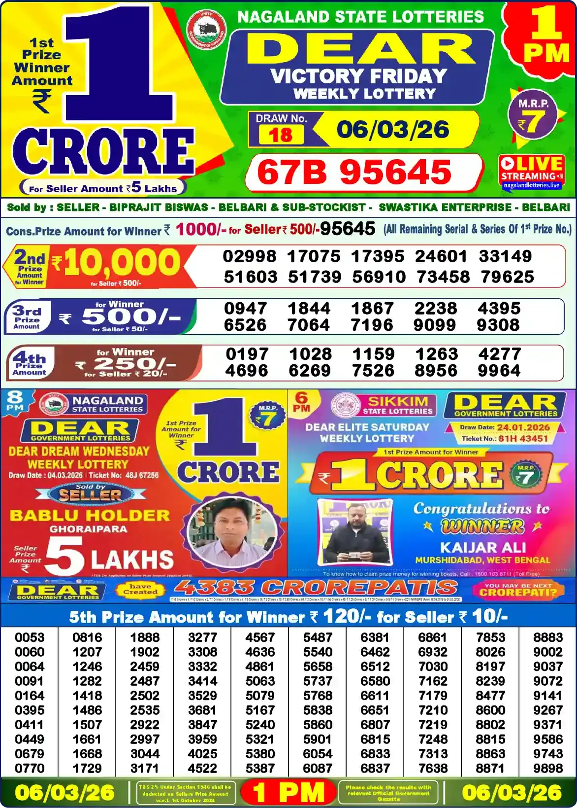 Lottery Sambad 06.03.26 Dear Lottery Result 1pm