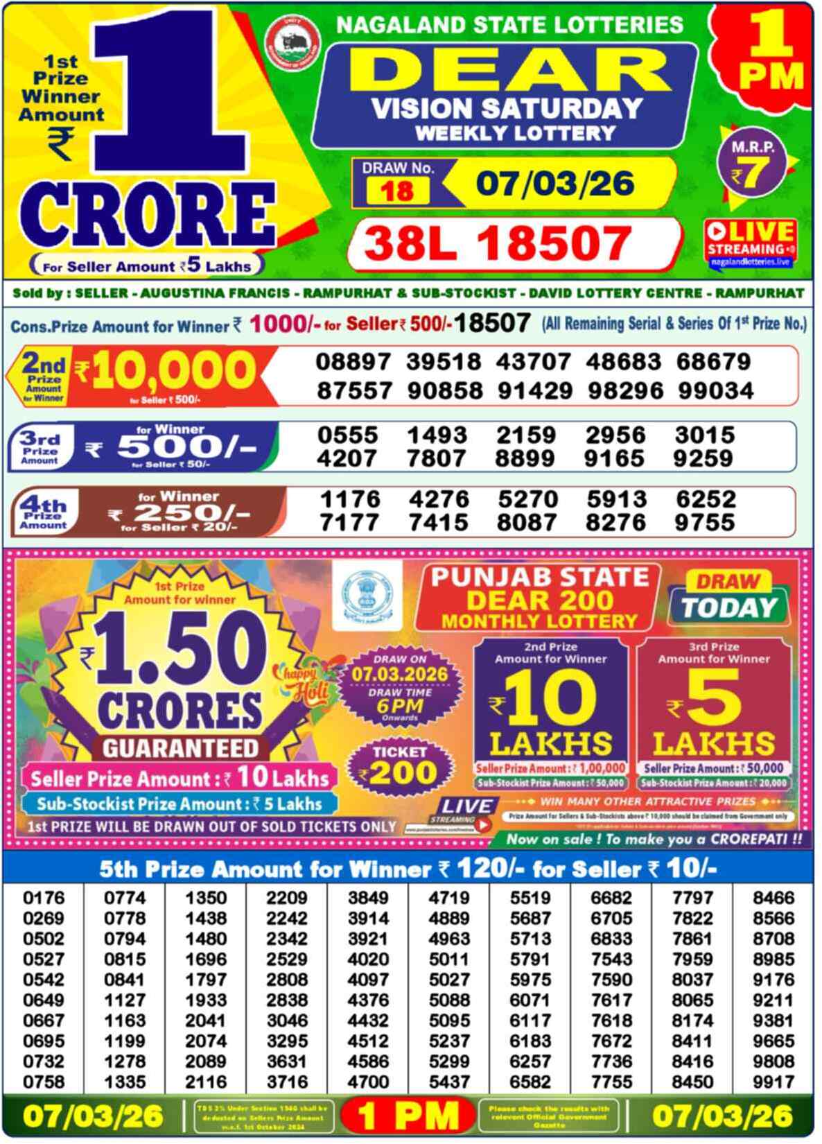 Lottery Sambad 07.03.26 Dear Lottery Result 1pm