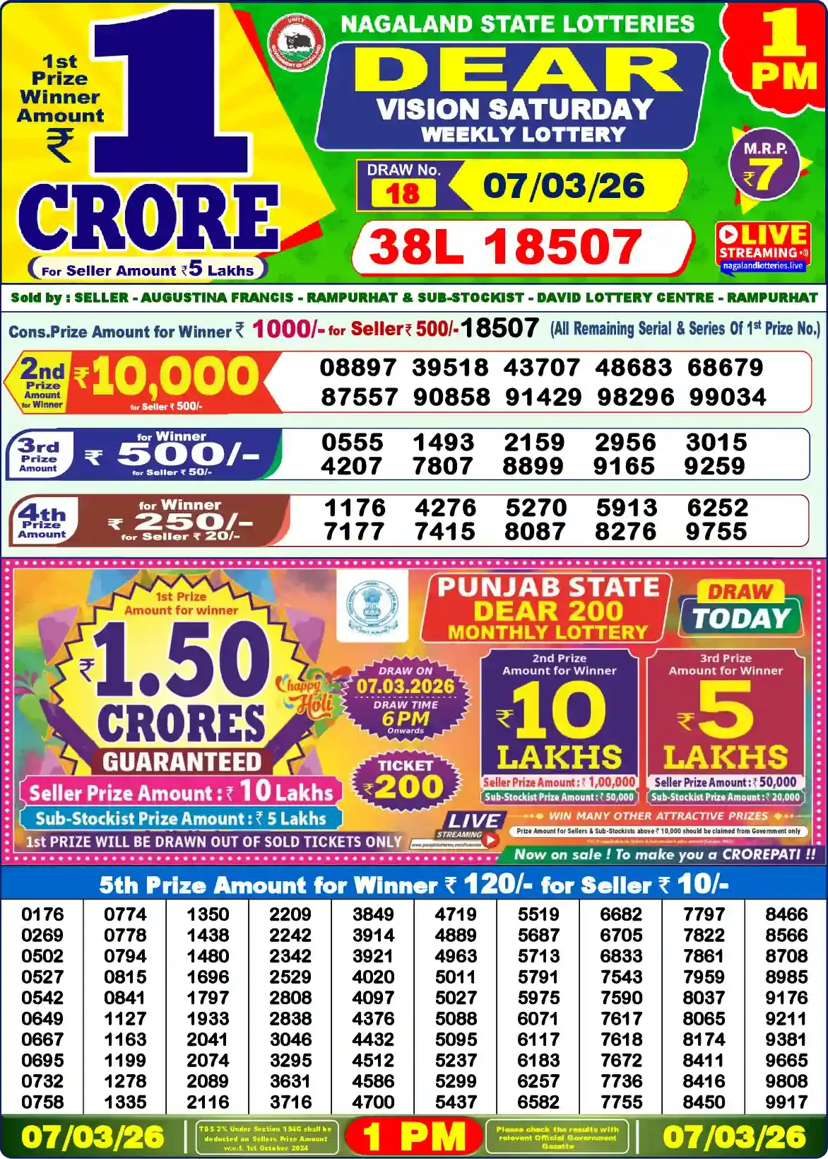 Lottery Sambad 07.03.26 Dear Lottery Result 1pm