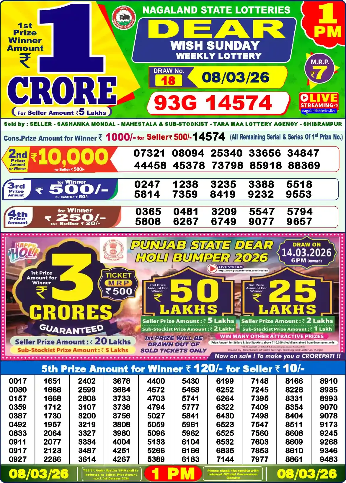 Lottery Sambad 08.03.26 Dear Lottery Result 1pm