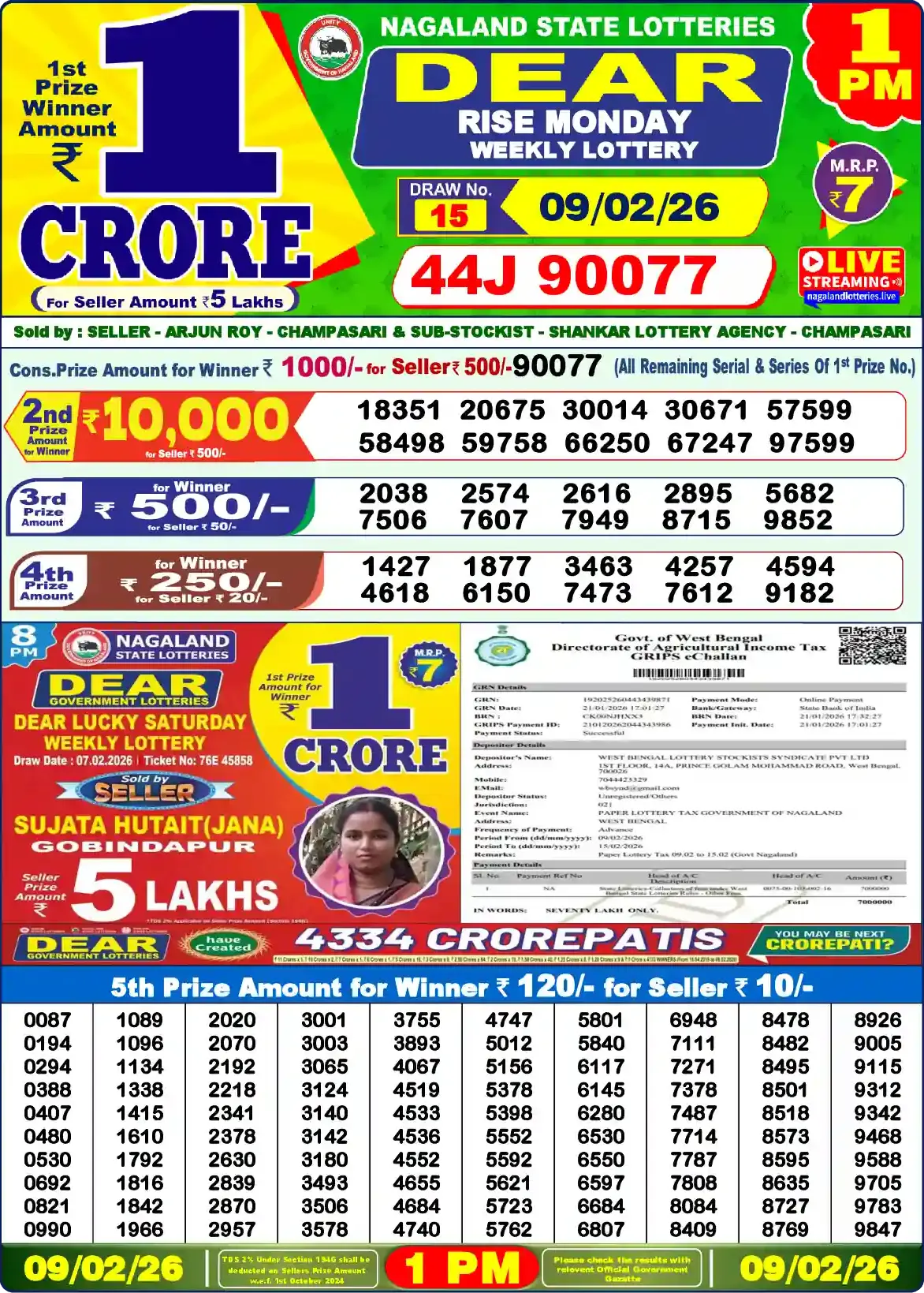 Lottery Sambad 09.02.26 Dear Lottery Result 1pm