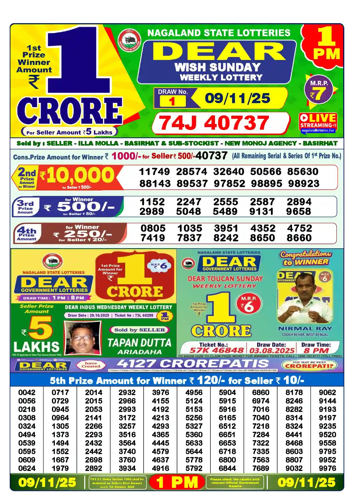 Lottery Sambad 09.11.25 Dear Lottery Result 1pm