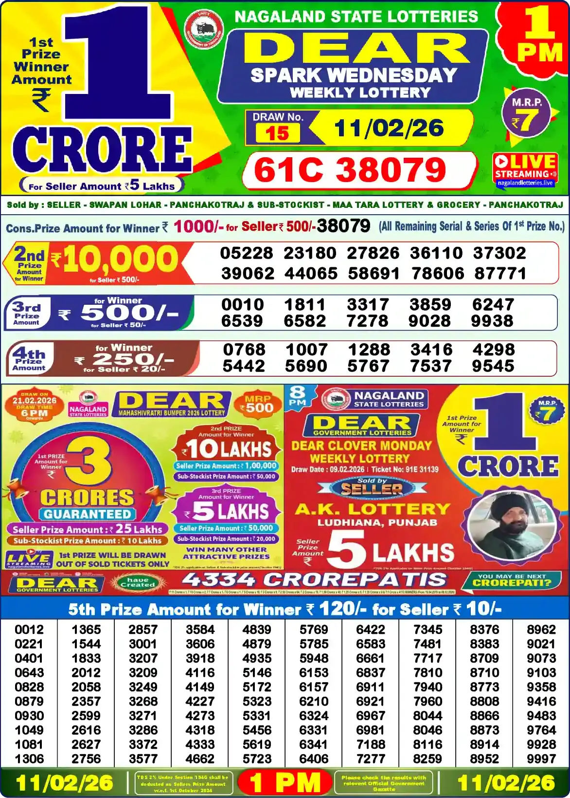 Lottery Sambad 11.02.26 Dear Lottery Result 1pm
