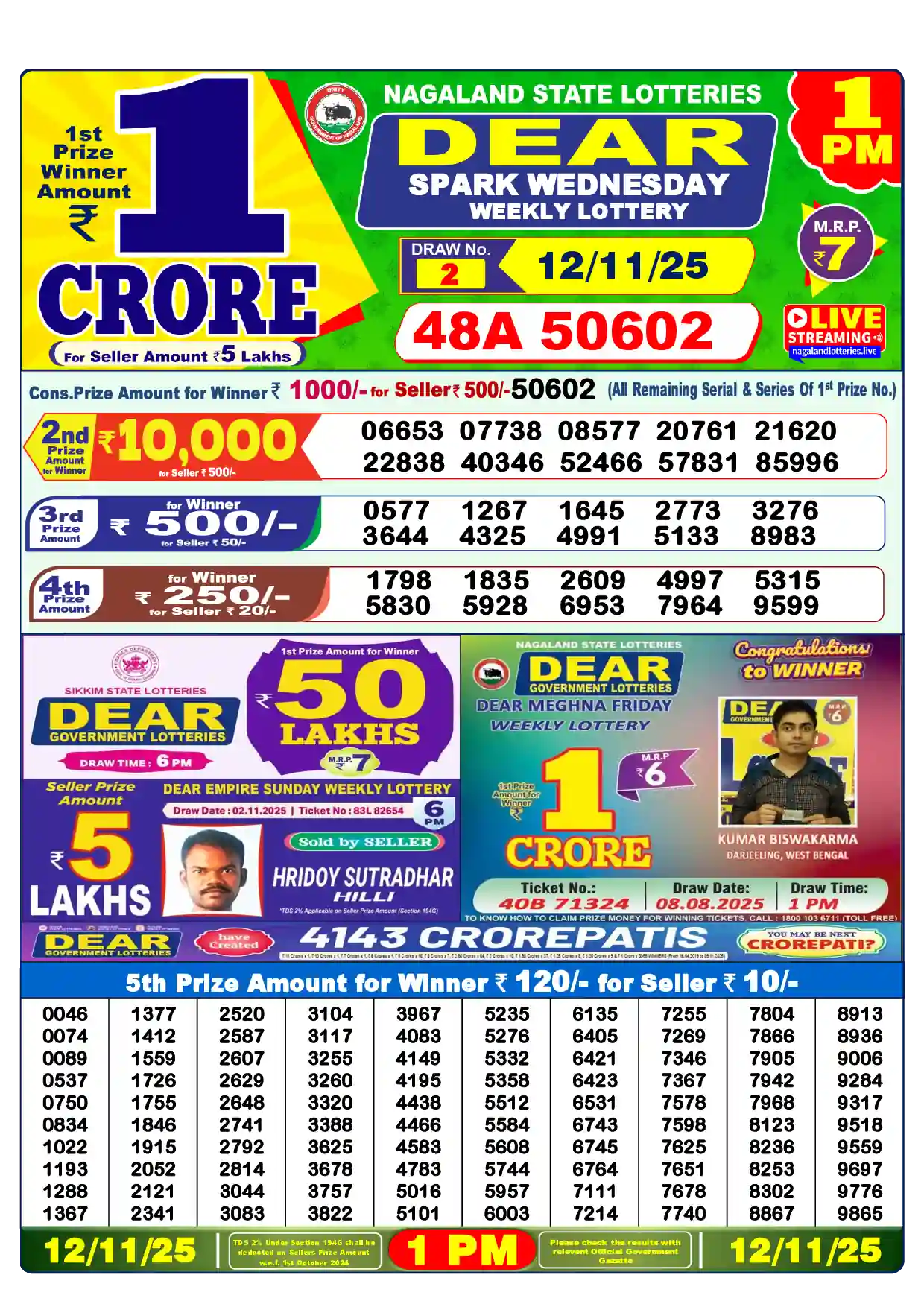 Lottery Sambad 12.11.25 Dear Lottery Result 1pm