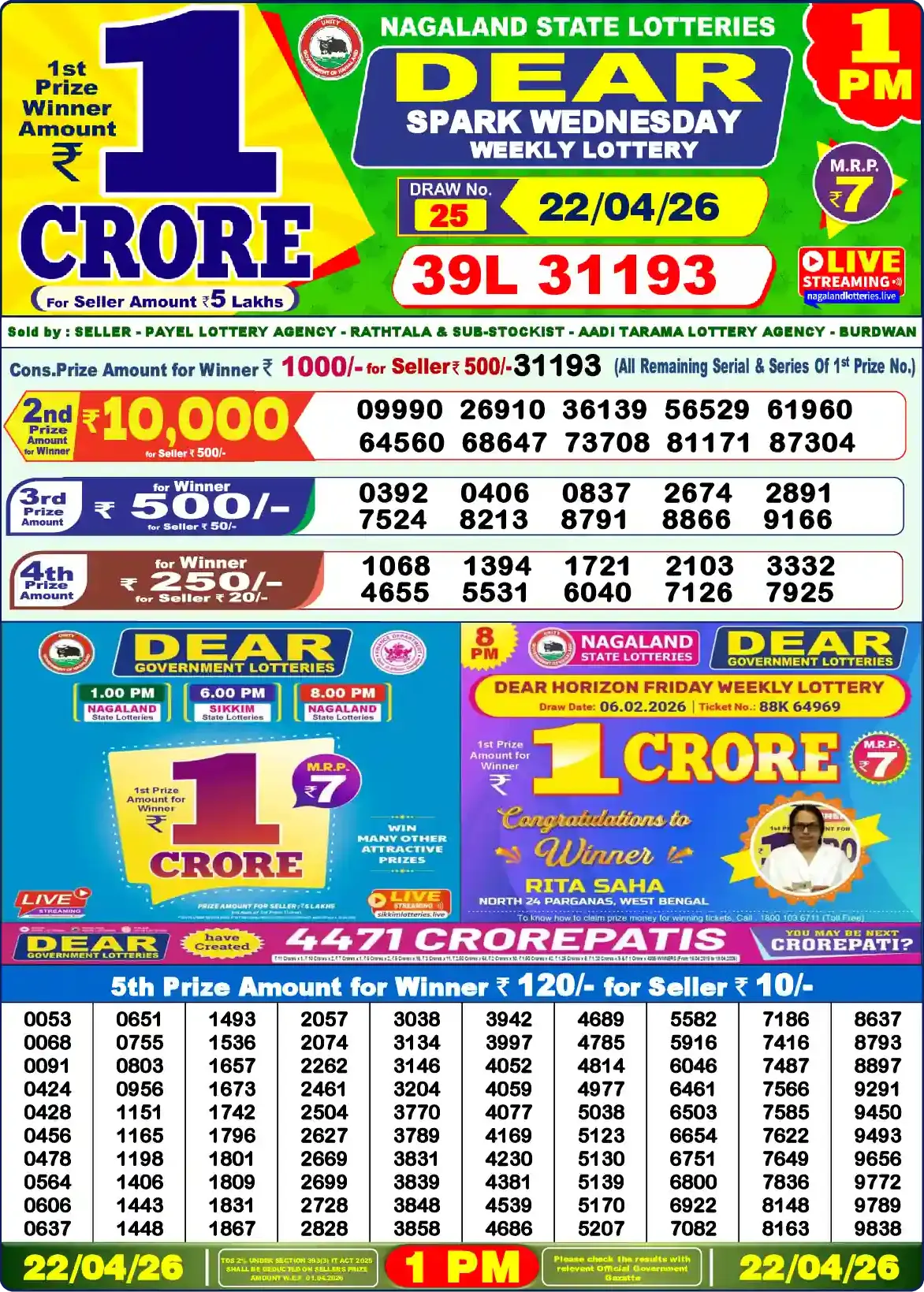 Lottery Sambad 22.04.26 Dear Lottery Result 1pm
