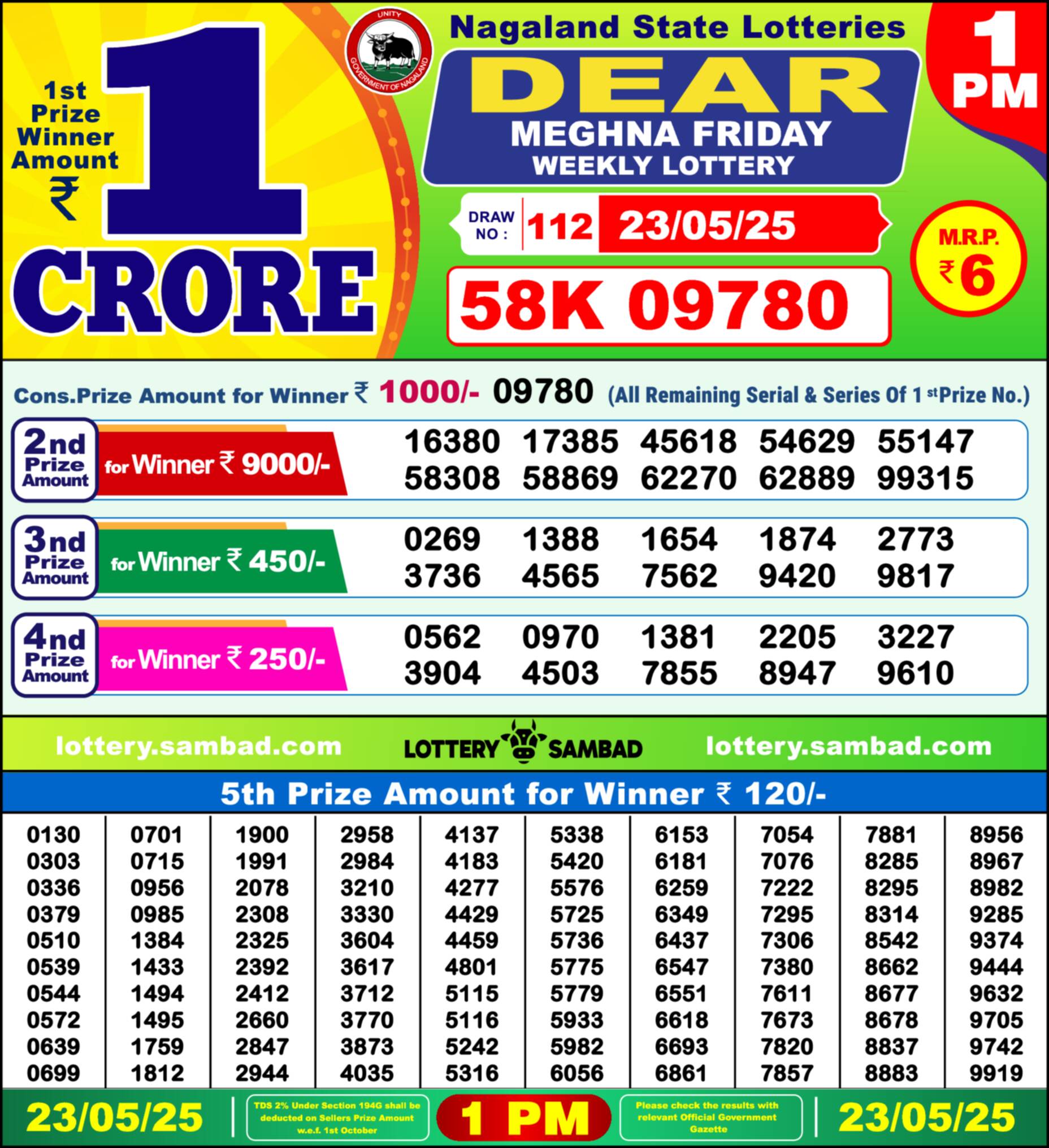 Lottery Sambad 23.05.25 Dear Lottery Result 1pm