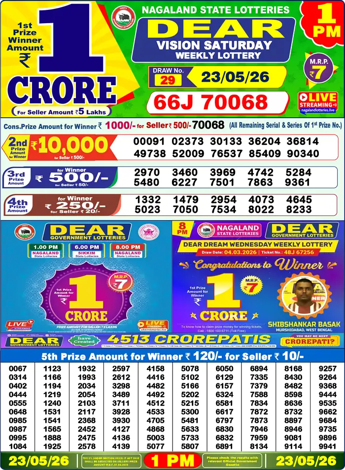 Lottery Sambad 23.05.26 Dear Lottery Result 1pm