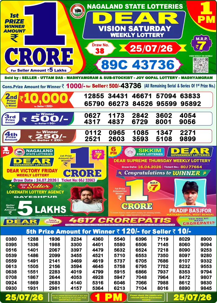 Dear Lottery 1PM 25/07/26