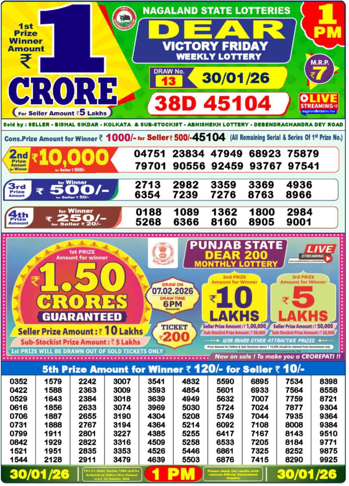 Lottery Sambad 30.01.26 Dear Lottery Result 1pm