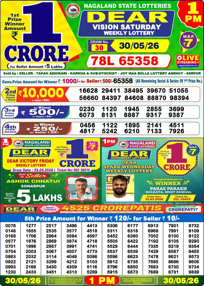 Lottery Sambad 30.05.26 Dear Lottery Result 1pm