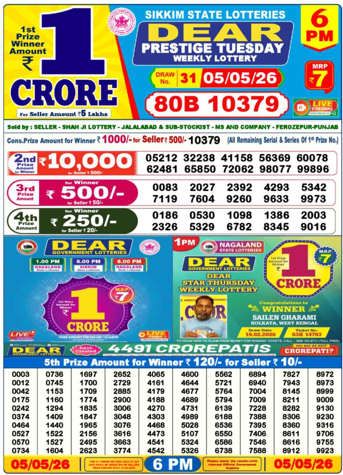 Lottery Sambad Today Result 1:00 PM 05 May 2026