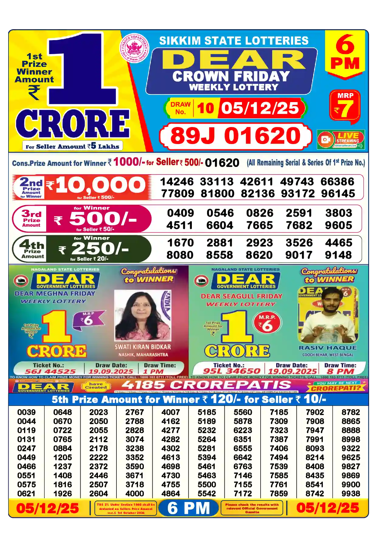 Lottery Sambad 05.12.25 Dear Lottery Result 6pm