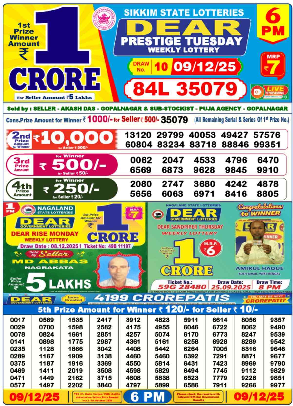Lottery Sambad 09.12.25 Dear Lottery Result 6pm