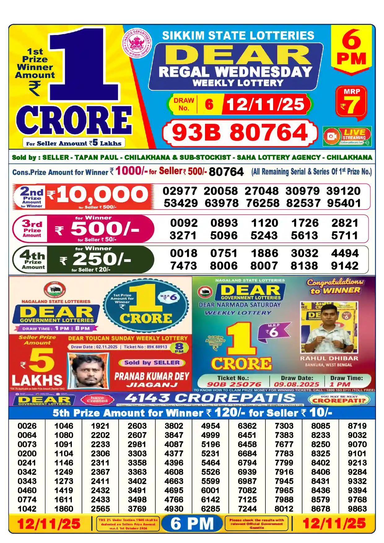 Lottery Sambad 12.11.25 Dear Lottery Result 6pm