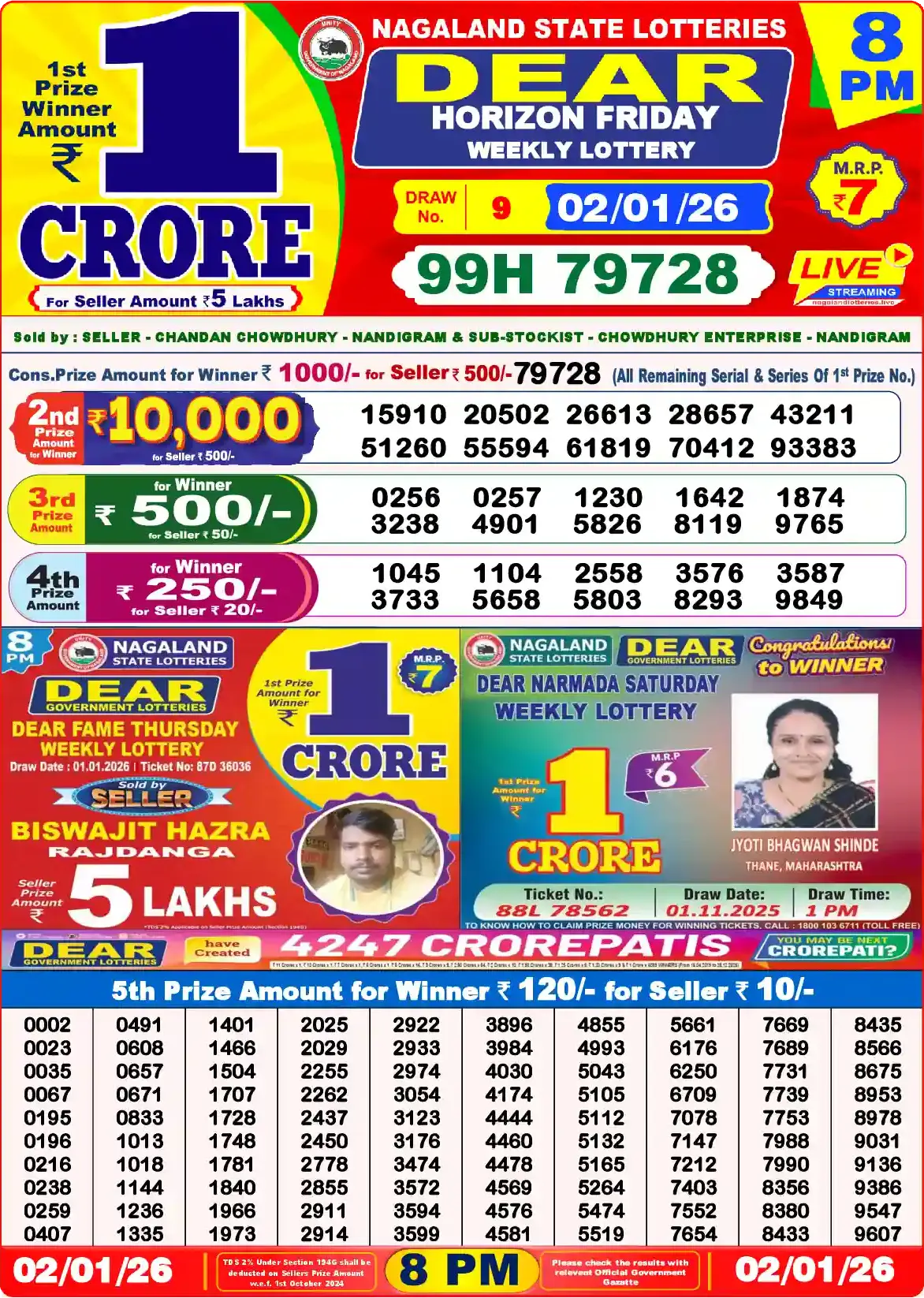 Lottery Sambad 02.01.26 Dear Lottery Result 8pm