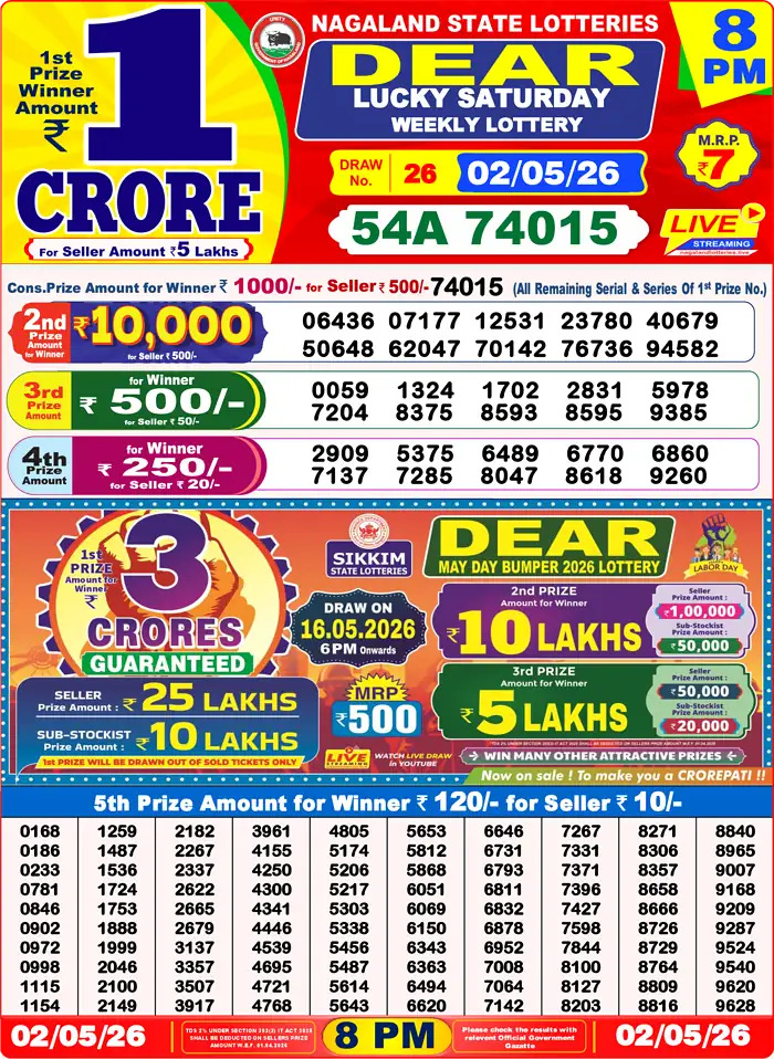 Lottery Sambad 02.05.26 Dear Lottery Result 8pm