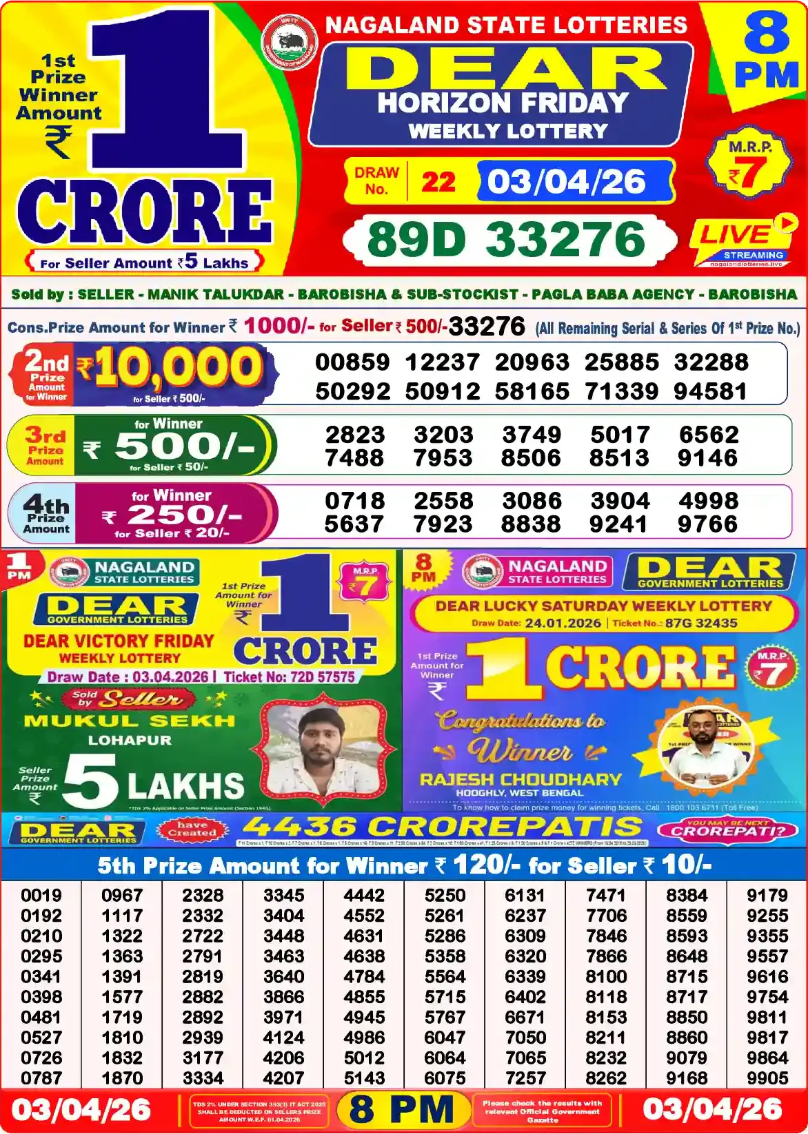 Lottery Sambad 03.04.26 Dear Lottery Result 8pm
