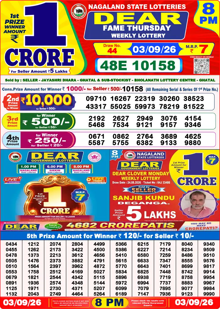 Lottery Sambad Yesterday Result 8pm 03 September 2026