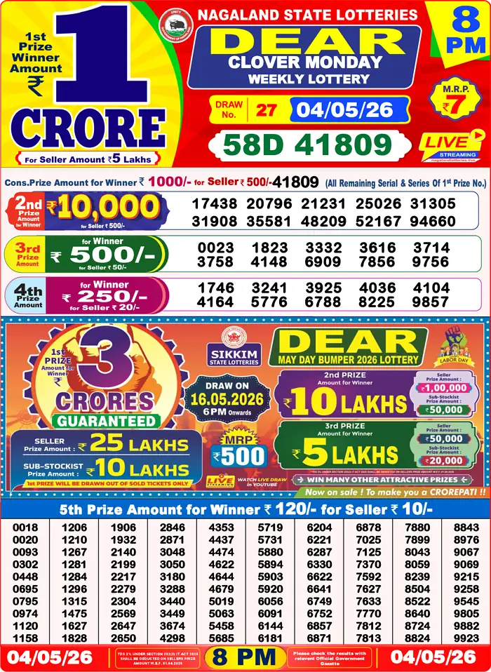 Lottery Sambad 04.05.26 Dear Lottery Result 8pm
