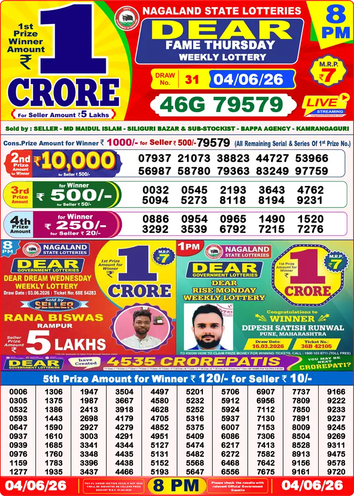 Lottery Sambad Yesterday Result 8pm 04 June 2026