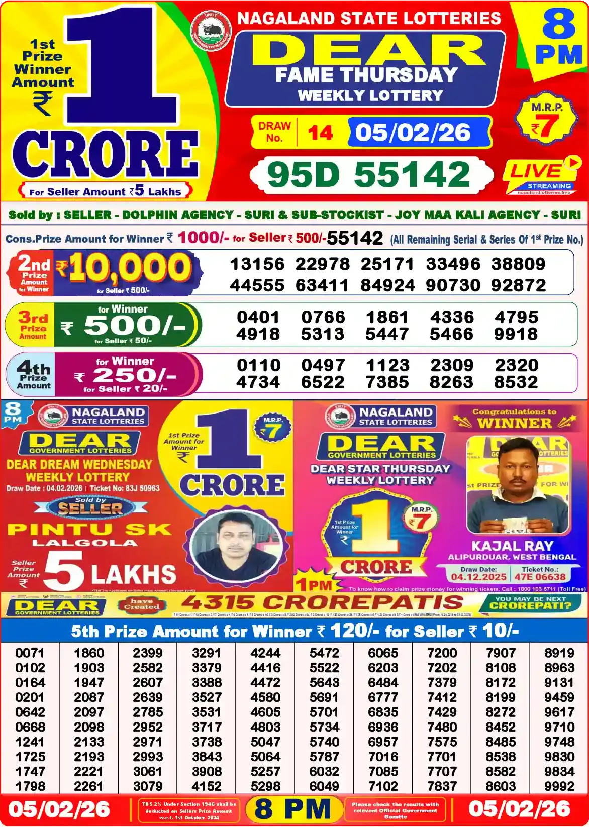 Lottery Sambad 05.02.26 Dear Lottery Result 8pm