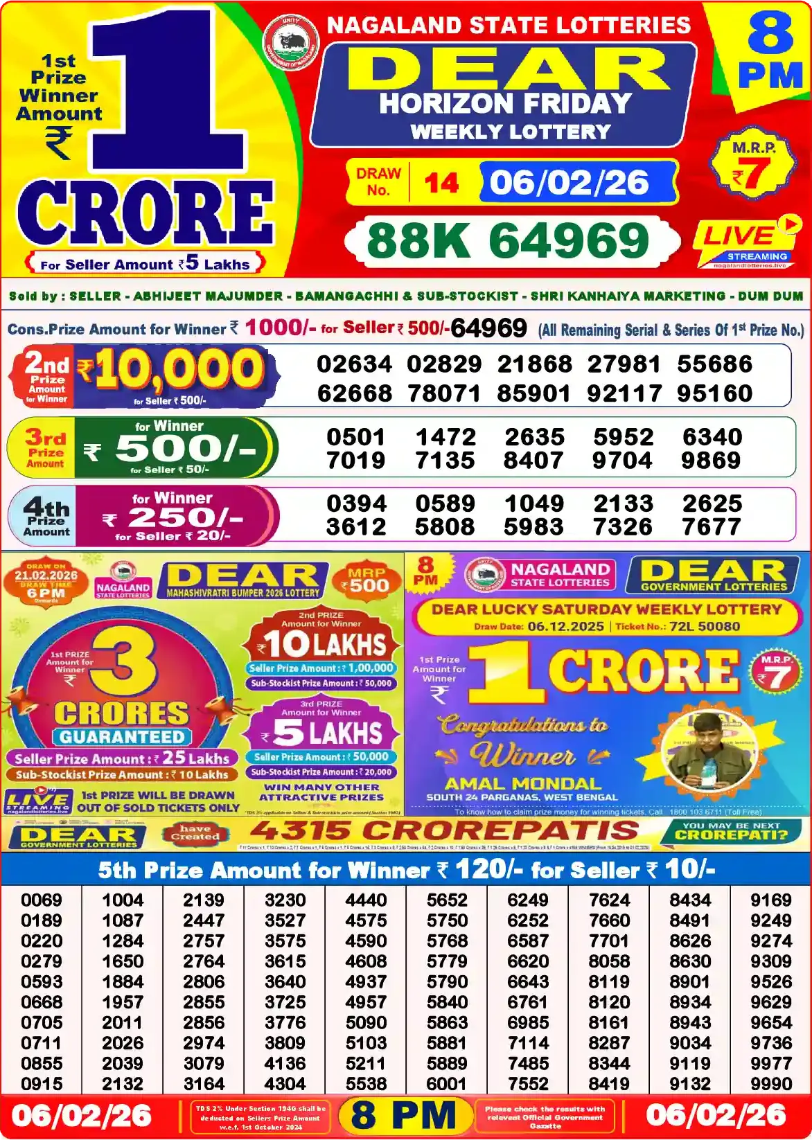 Lottery Sambad 06.02.26 Dear Lottery Result 8pm