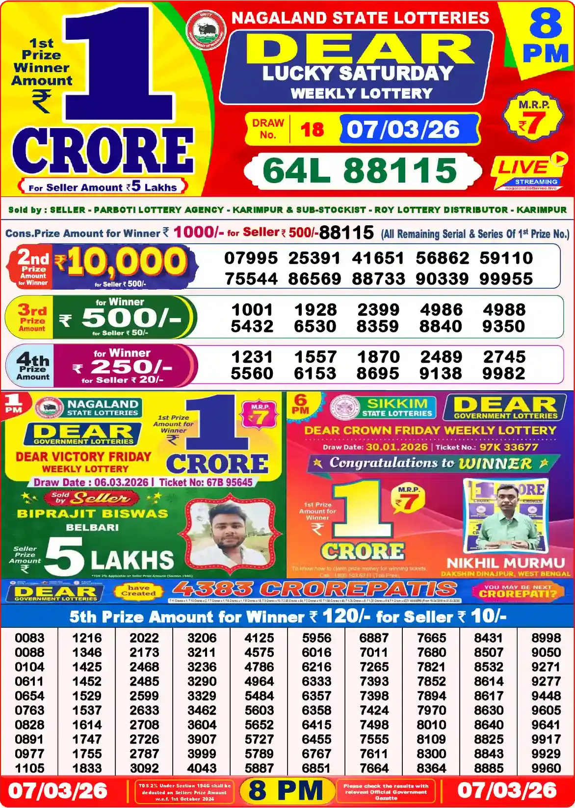 Lottery Sambad 07.03.26 Dear Lottery Result 8pm