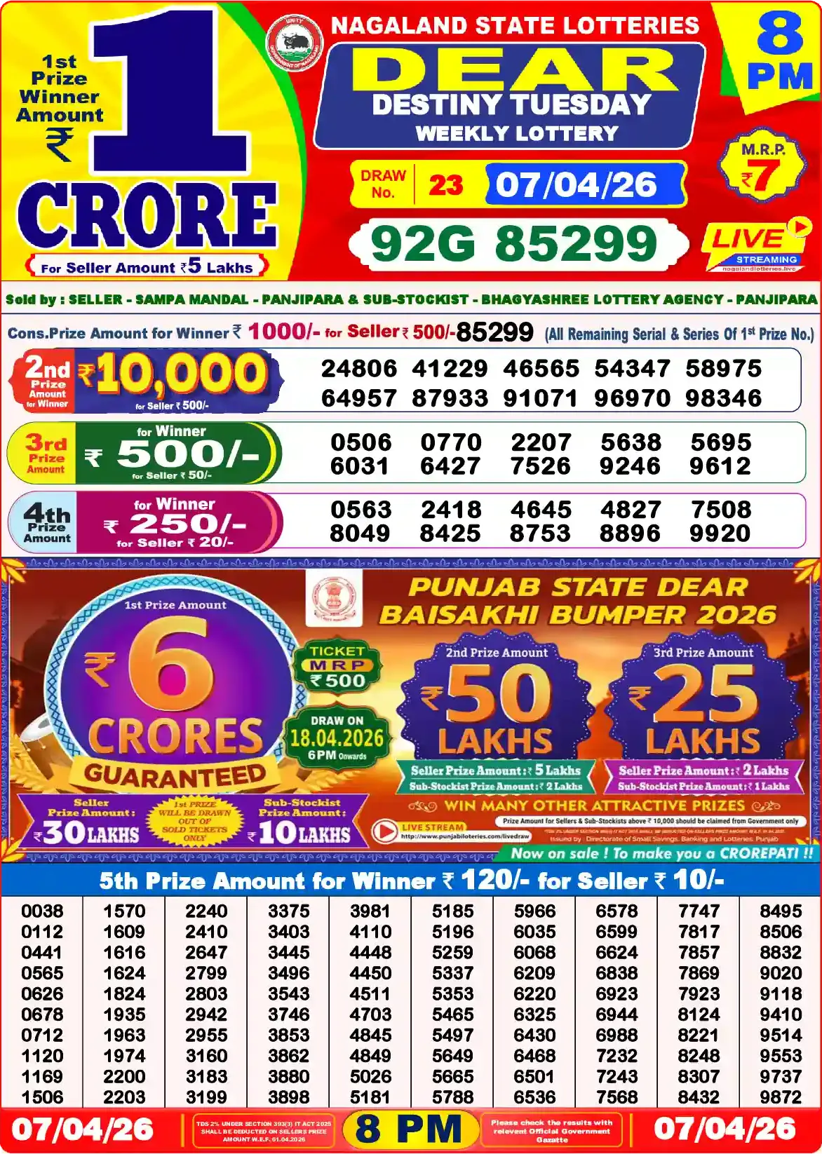 Lottery Sambad 07.04.26 Dear Lottery Result 8pm