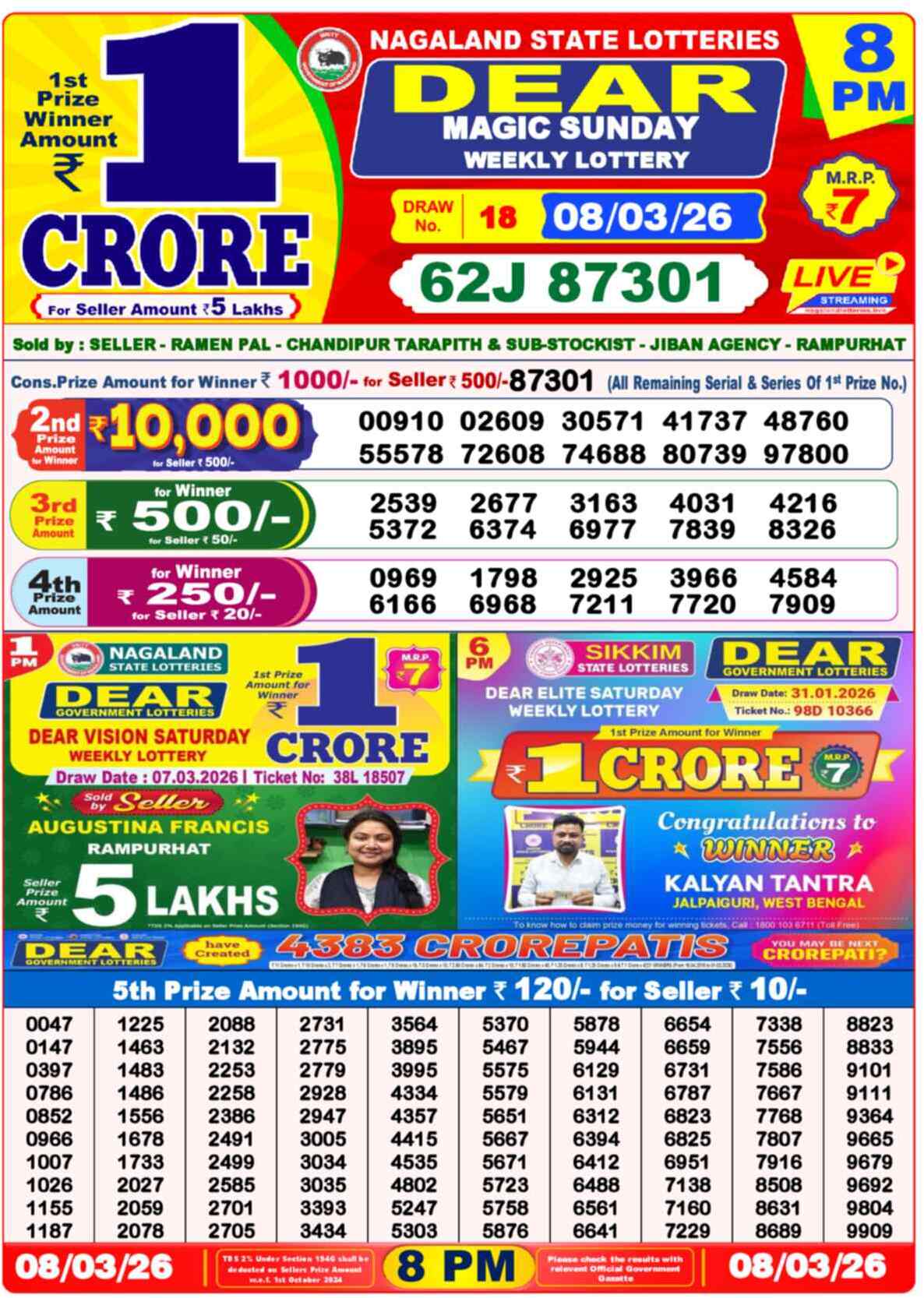 Lottery Sambad 08.03.26 Dear Lottery Result 8pm