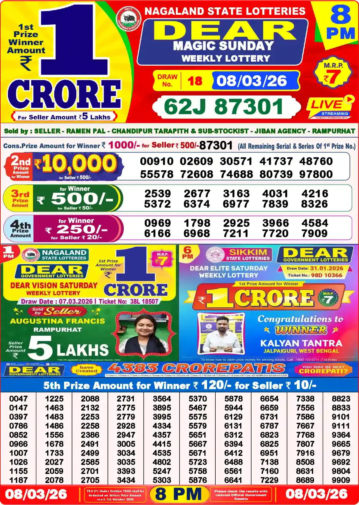 Lottery Sambad 08.03.26 Dear Lottery Result 8pm