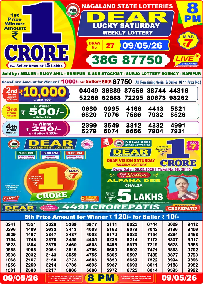 Lottery Sambad 09.05.26 Dear Lottery Result 8pm