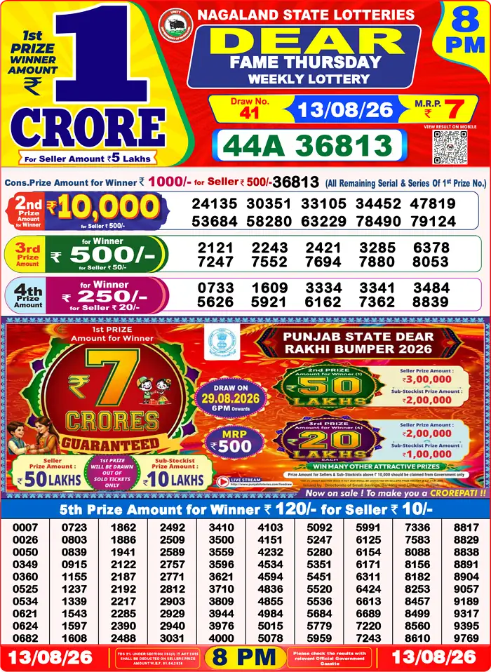 Lottery Sambad Today Result 8pm 13 August 2026