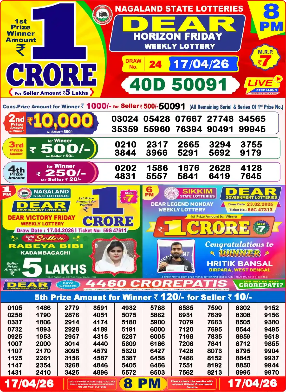 Lottery Sambad 17.04.26 Dear Lottery Result 8pm