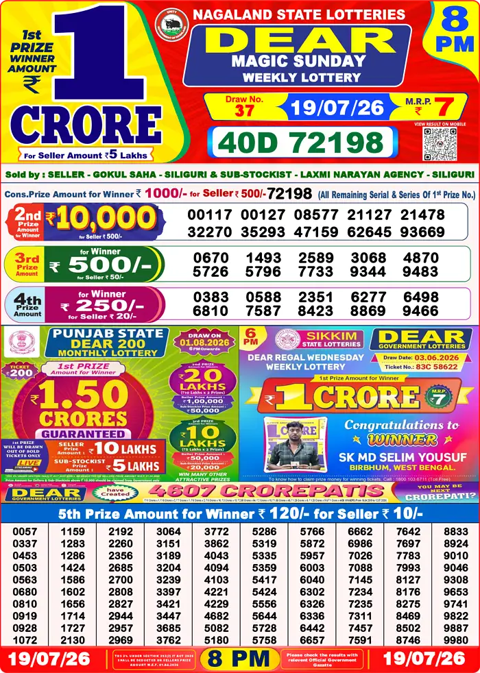 Lottery Sambad Today Result 8pm 19 July 2026
