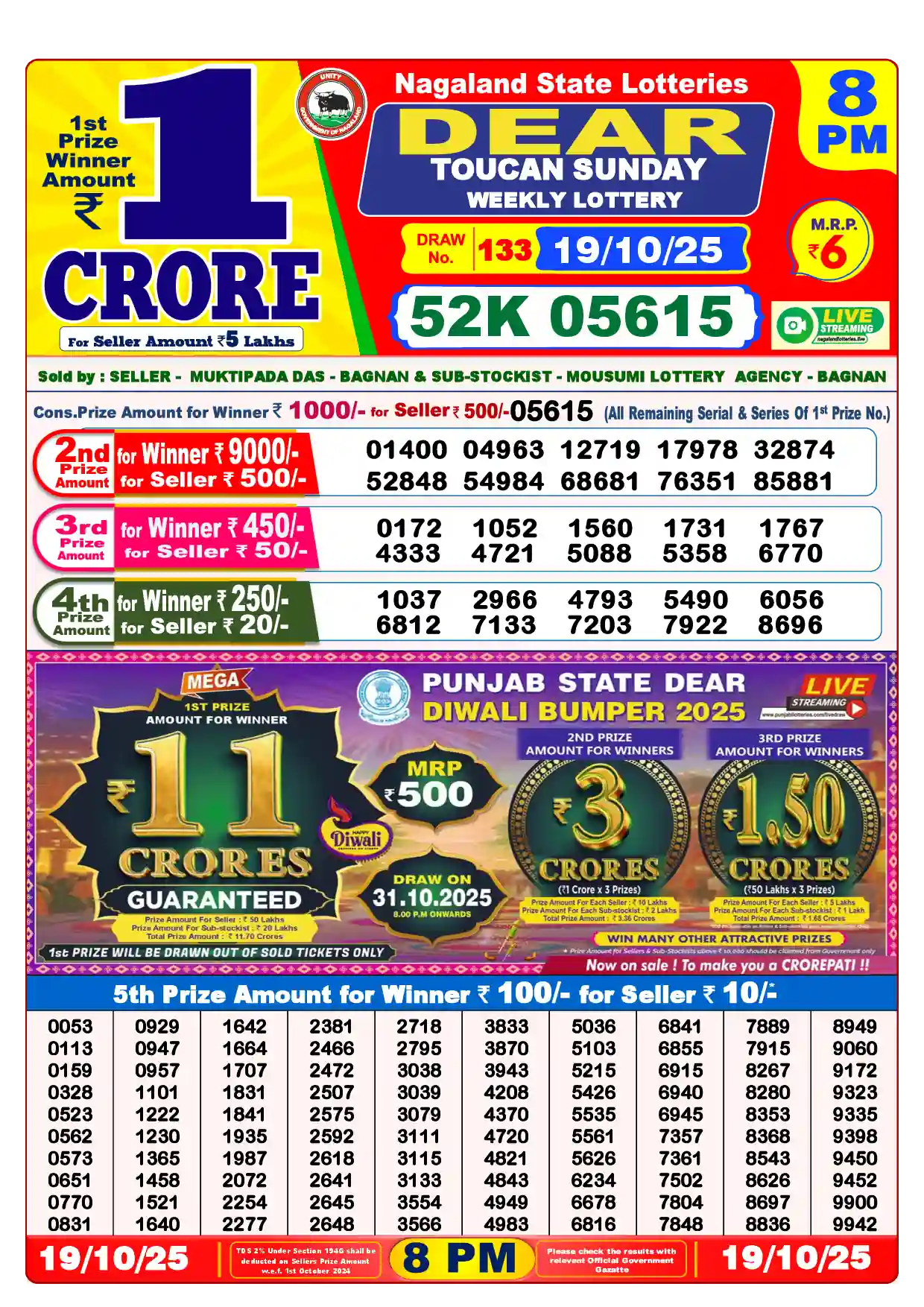 Lottery Sambad 19.10.25 Dear Lottery Result 8pm