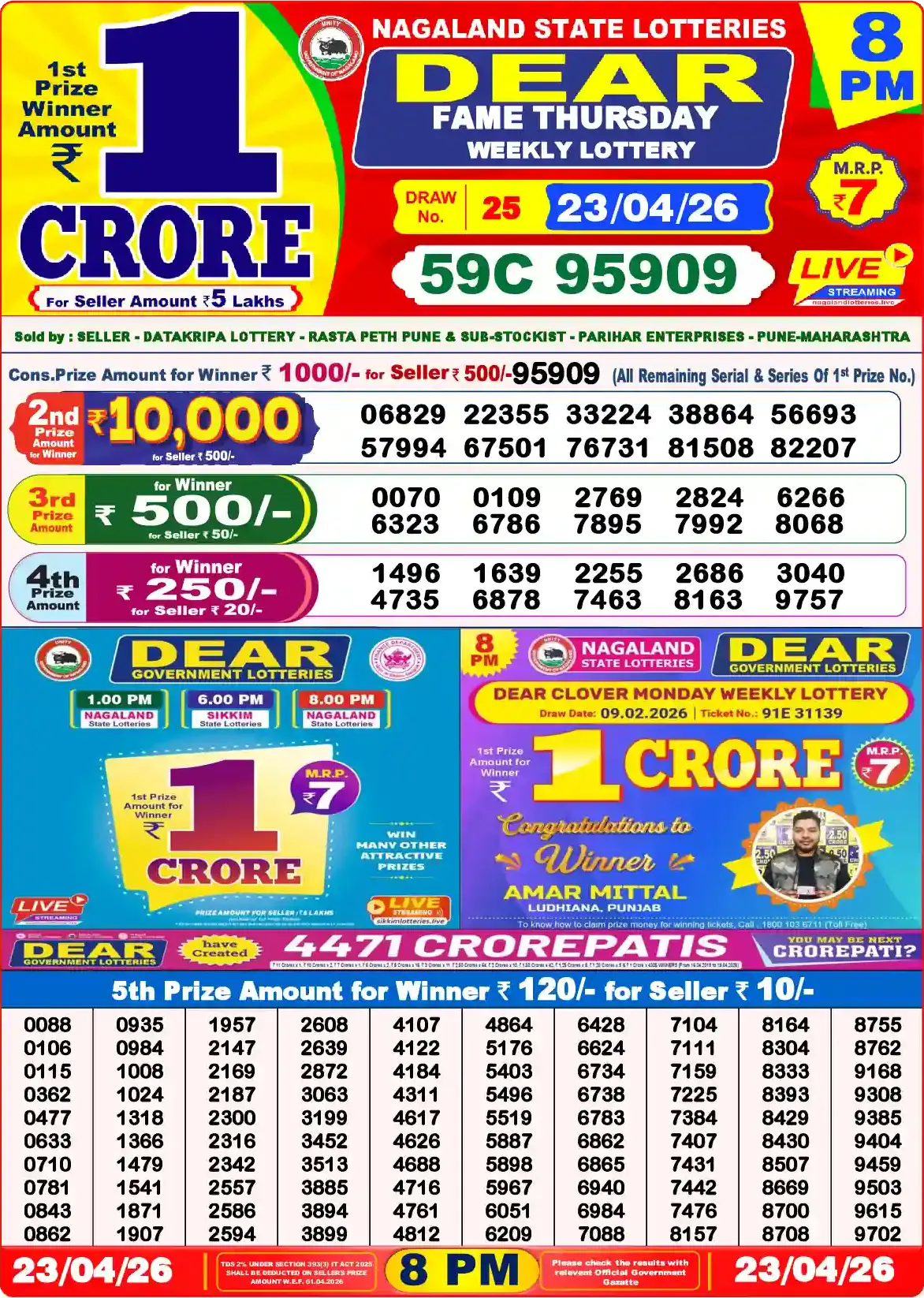Lottery Sambad 23.04.26 Dear Lottery Result 8pm