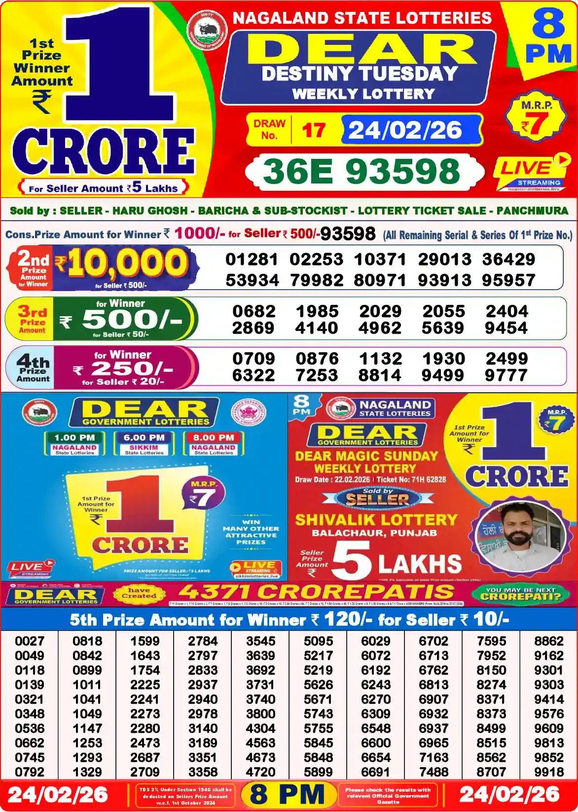 Lottery Sambad 24.02.26 Dear Lottery Result 8pm