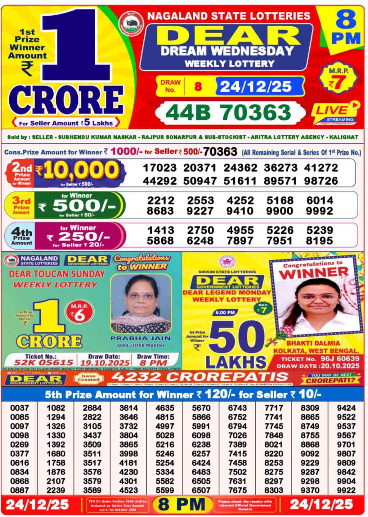 Lottery Sambad Today Result 8pm 24 December 2025