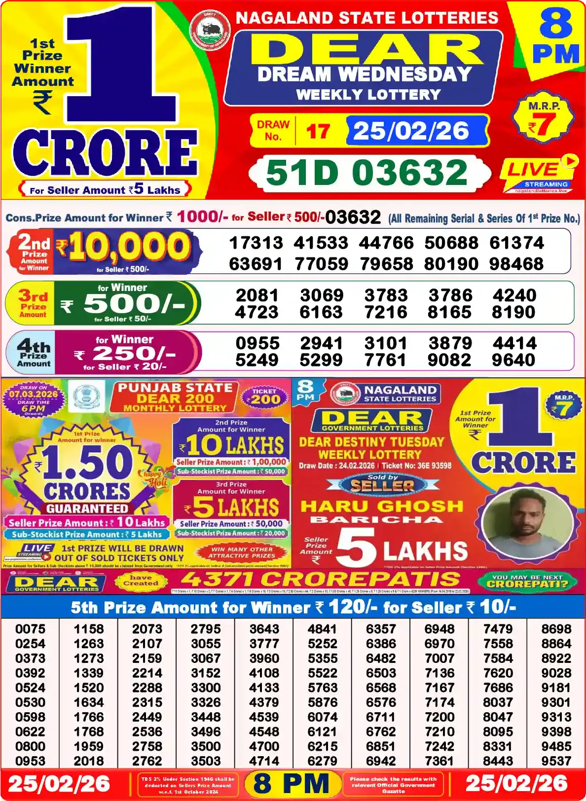 Lottery Sambad 25.02.26 Dear Lottery Result 8pm