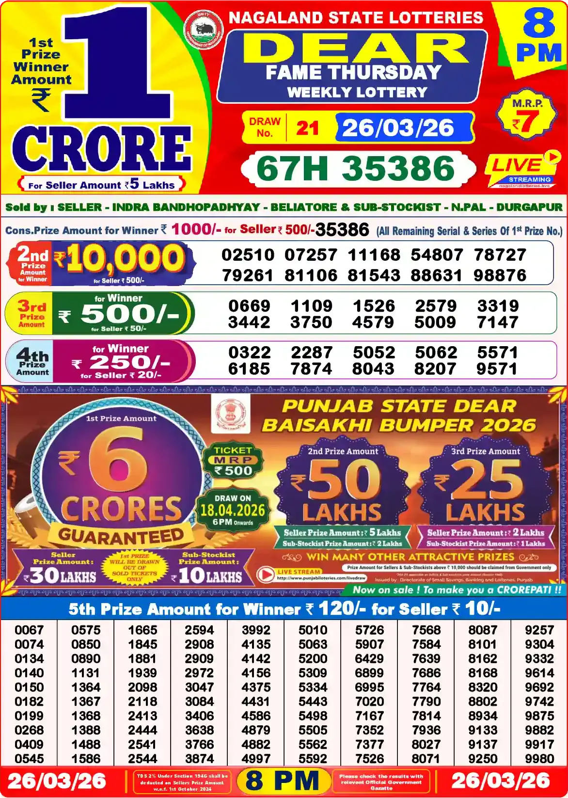 Lottery Sambad 26.03.26 Dear Lottery Result 8pm