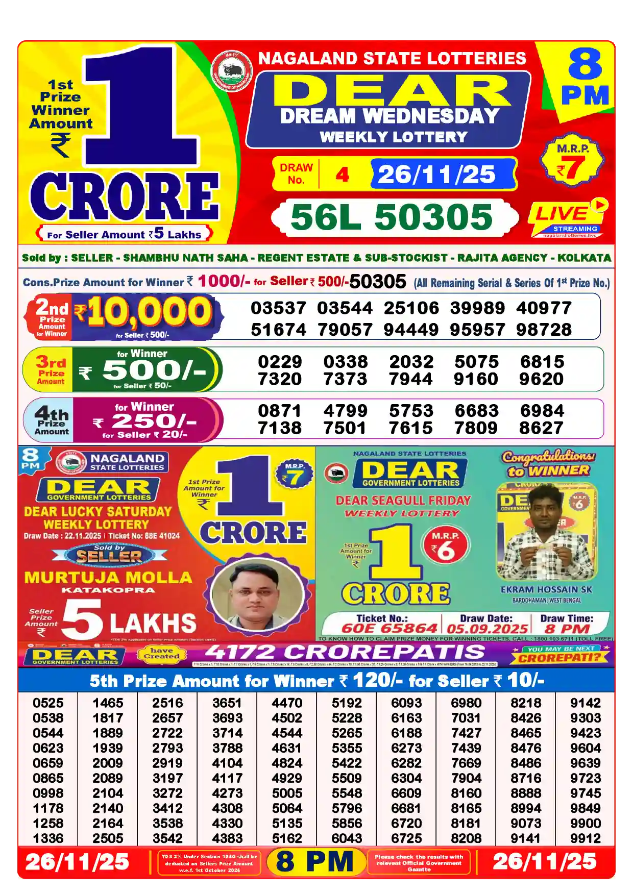 Lottery Sambad 26.11.25 Dear Lottery Result 8pm