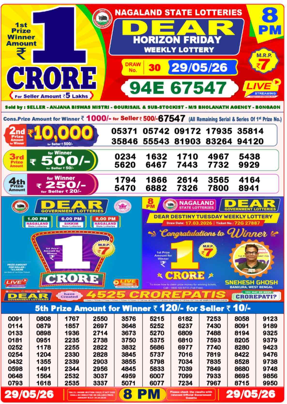 Lottery Sambad Today Result 1:00 PM 29 May 2026