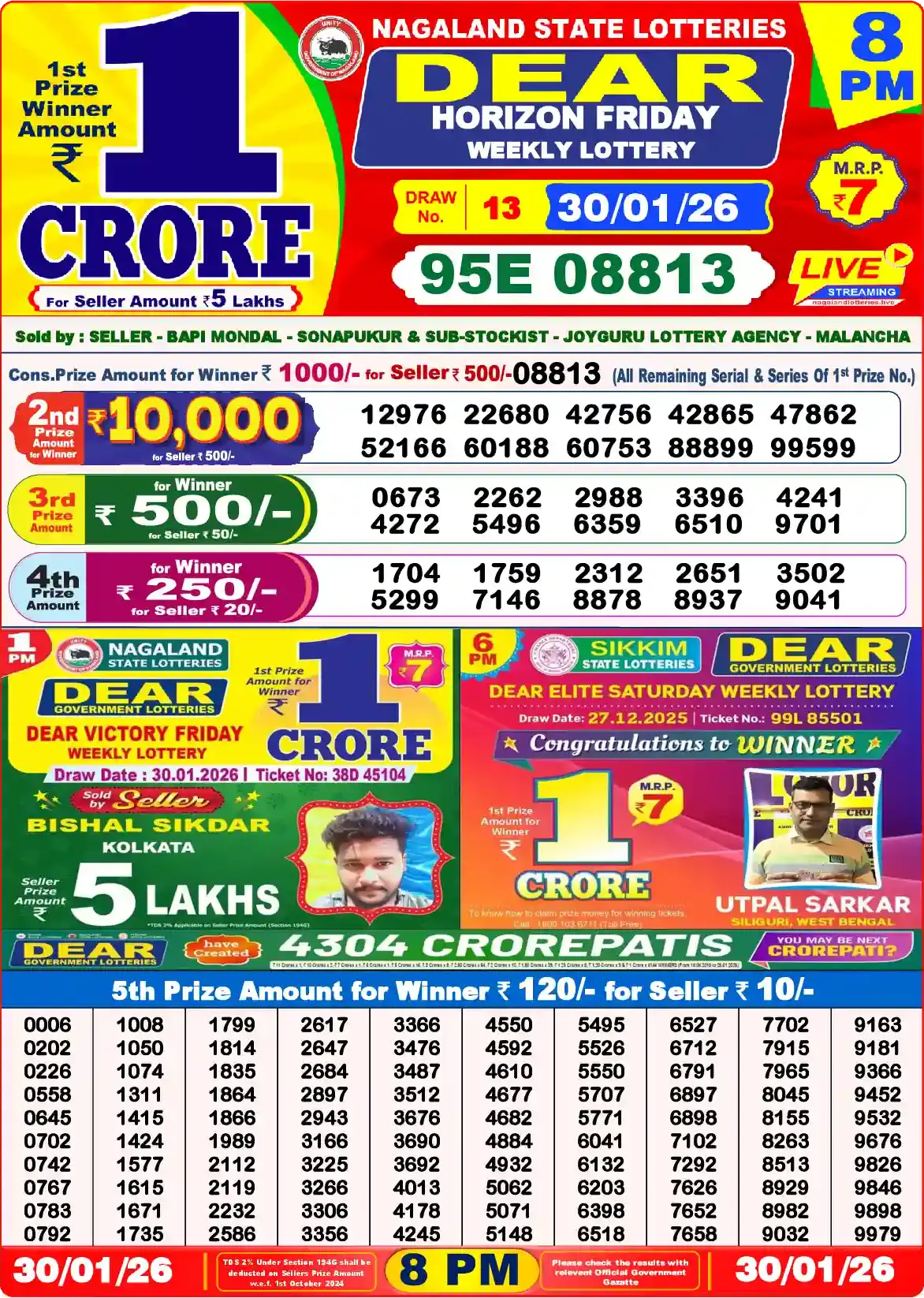 Lottery Sambad 30.01.26 Dear Lottery Result 8pm