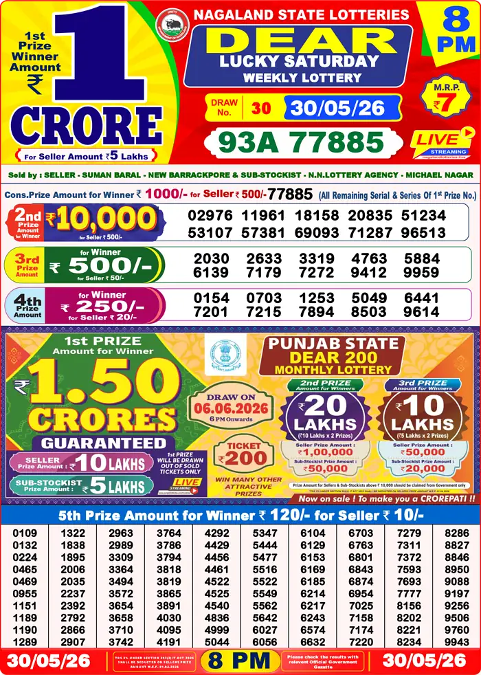 Lottery Sambad 30.05.26 Dear Lottery Result 8pm